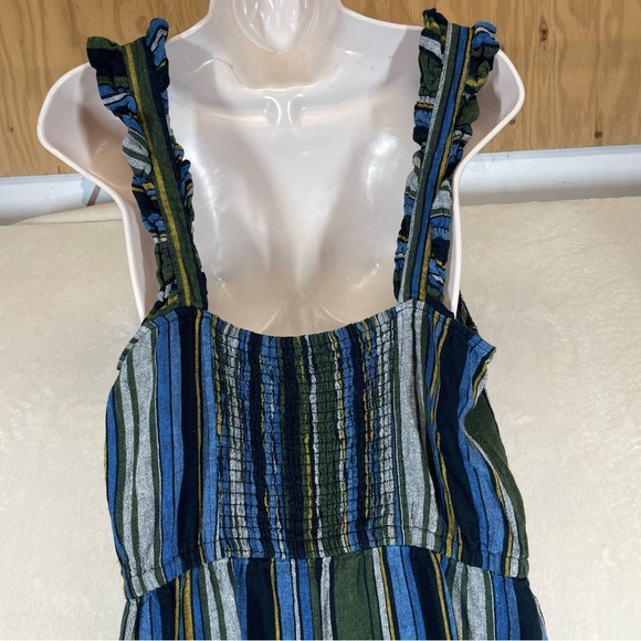 The Get linen jumpsuit striped green women’s large boho coastal summer - Picture 7 of 12